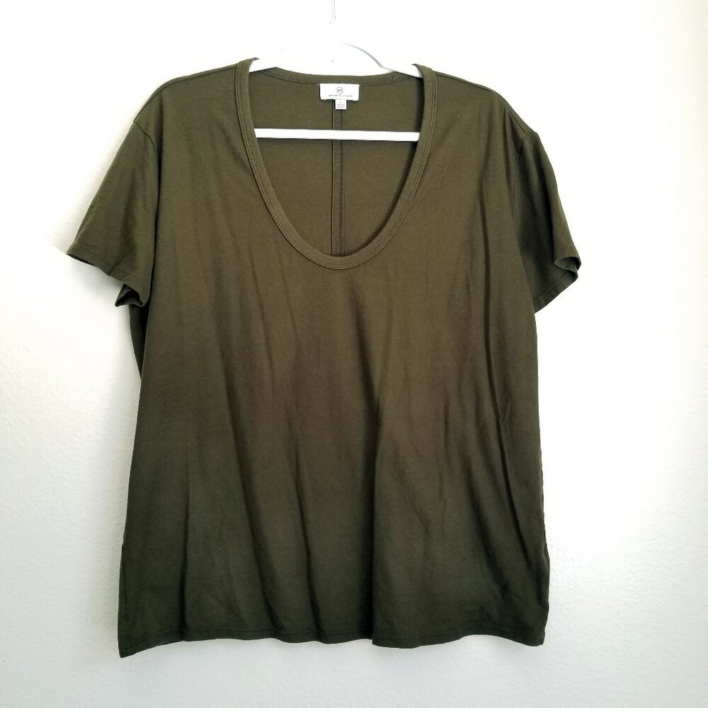 AG Adriano Goldschmied Short Sleeve Scoop Neck Tee Top Army Green Size L NWOT